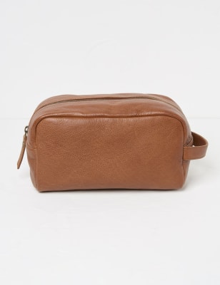 Fatface Men's Leather Washbag - Brown, Brown