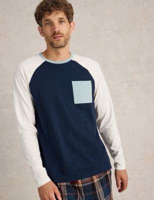 White Stuff Men's Pure Cotton Colour Block Pyjama Top - White Mix, Navy Mix,White Mix