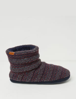 Fatface Men's Wide Fit Knitted Slipper Boots - Oatmeal, Navy,Oatmeal