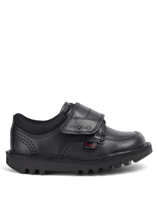 Kickers Kids Leather Riptape School Shoes - 7 S - Black, Black