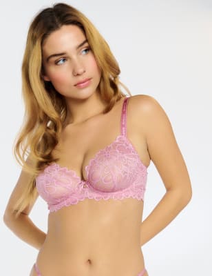 Boux Avenue Women's Floral Lace Wired Plunge Bra (A-E) - 36DD - Pink, Pink