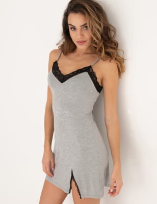 Pour Moi Women's Sofa Loves Lace Hidden Support Jersey Chemise - 12 - Grey Mix, Grey Mix