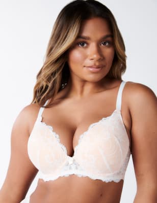 Boux Avenue Women's Aliyah Lace Wired Push Up Plunge Bra (B-DD) - 32B - Ivory Mix, Black Mix,Ivory M