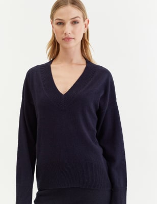 Chinti & Parker Women's Wool Rich Relaxed Jumper with Cashmere - Navy, Deep Red,Baby Blue,Chocolate,