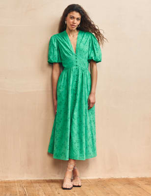 Nobody'S Child Women's Organic Cotton Broderie V-Neck Midaxi Dress