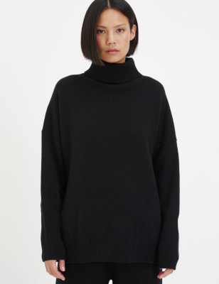 Chinti & Parker Women's Pure Cashmere Roll Neck Jumper - Truffle, Truffle,Black,Dark Crimson