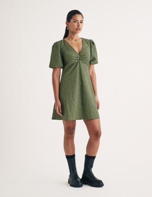 Nobody'S Child Women's Cotton Rich Checked Mini Skater Dress - 14 - Green Mix, Green Mix