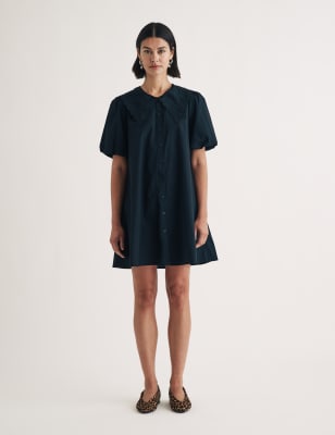 Nobody'S Child Women's Pure Cotton Collared Mini Shirt Dress - 12 - Black, Black