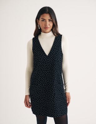 Nobody'S Child Women's Cord Polka Dot V-Neck Mini Shift Dress - 14 - Black Mix, Black Mix