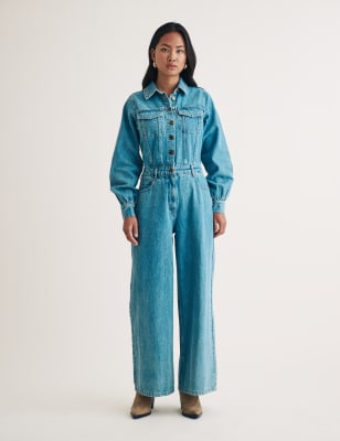 Nobody'S Child Women's Denim Wide Leg Jumpsuit - 8 - Blue, Blue