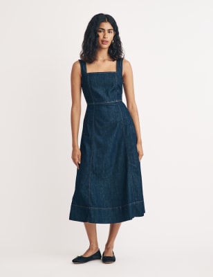 Nobody'S Child Women's Denim Square Neck Midi Waisted Dress - 12, Denim