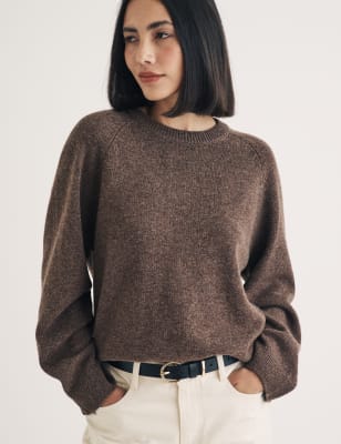 Nobody'S Child Women's Pure Wool Crew Neck Relaxed Jumper - Grey, Brown,Grey