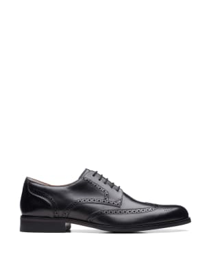 Clarks Men's Leather Brogues - 8 - Black, Black,Tan