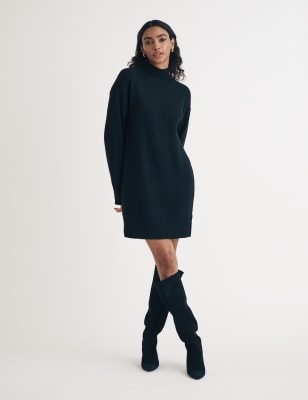 Nobody'S Child Women's Cotton Rich Knitted Roll Neck Mini Jumper Dress - Black, Black