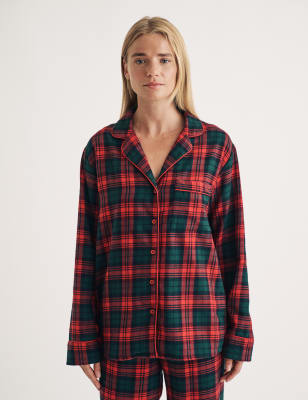 Nobody'S Child Women's Pure Cotton Checked Revere Collar Pyjama Top - XL - Red Mix, Red Mix