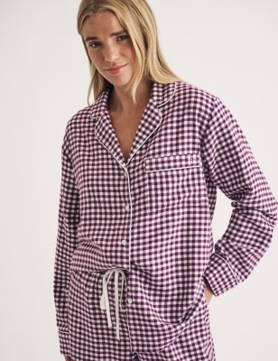 Nobody'S Child Women's Pure Cotton Gingham Check Pyjama Top - XL - Purple Mix, Purple Mix