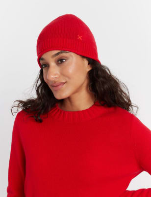 Chinti & Parker Women's Wool Rich With Cashmere Knitted Beanie - Charcoal, Charcoal,Deep Red