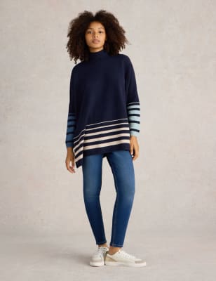 White Stuff Women's Wool Rich Textured Funnel Neck Jumper - Navy Mix, Navy Mix