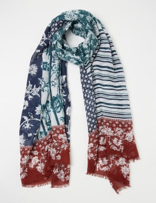 Fatface Women's Printed Scarf - Navy Mix, Navy Mix