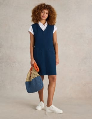 White Stuff Women's Jersey Denim V-Neck Mini Shift Dress - 6 - Med Blue Denim, Med Blue Denim