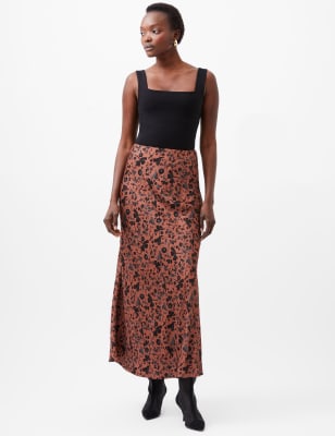 French Connection Women's Satin Floral Maxi A-Line Skirt - 8 - Brown Mix, Brown Mix