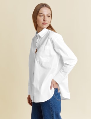 Albaray Women's Cotton Collared Shirt - 10 - White Mix, White Mix