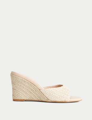 Sosandar Women's Woven Wedge Open Toe Mules - 3 - Neutral, Neutral