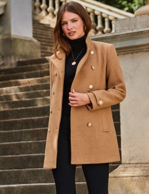 Sosandar Women's Coat With Gold Button Detail - 12 - Camel, Camel