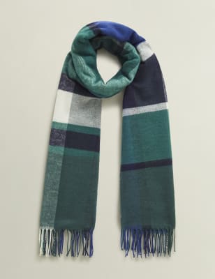 Hobbs Women's Wool Blend Checked Tassel Scarf - Green Mix, Green Mix