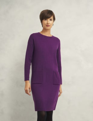 Hobbs Women's Merino Blend Ribbed Mini Jumper Dress - XS - Purple, Purple