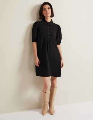 Phase Eight Women's Collared Button Detail Mini Swing Dress - 12 - Black, Black