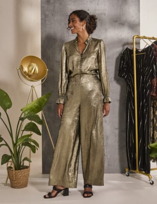 Fatface Women's Metallic Wide Leg Trousers - 12REG - Gold, Gold