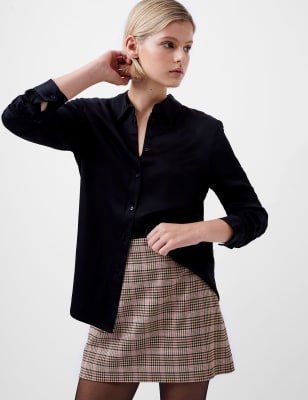 French Connection Women's Satin Collared Shirt - XS - Black, Black