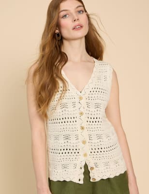 White Stuff Women's V-Neck Knitted Waistcoat - Natural, Natural