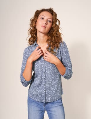 White Stuff Women's Jersey Printed Collared V-Neck Shirt - 12 - Grey Mix, Grey Mix