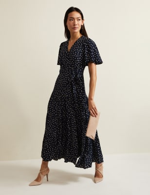 Phase Eight Women's Polka Dot Midaxi Wrap Dress - 8 - Navy Mix, Navy Mix