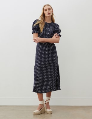 Finery London Women's Polka Dot Midi Tea Dress - 18 - Navy Mix, Green Mix,Red Mix,Navy Mix