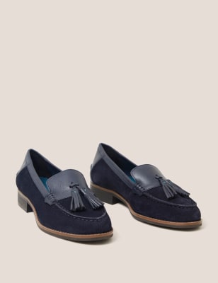 White Stuff Women's Suede Tassel Block Heel Loafers - 6.5 - Navy, Navy