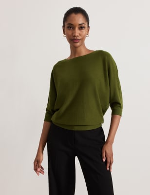 Phase Eight Women's Round Neck Batwing Sleeve Jumper - Green, Green