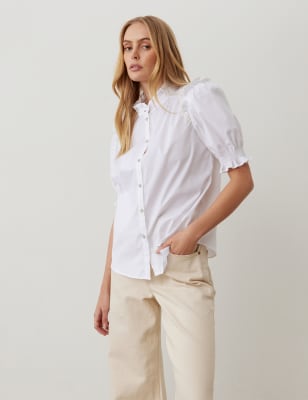 Finery London Women's Pure Cotton Frill Detail Shirt - 12 - White, White