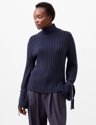 French Connection Women's Ribbed Funnel Neck Jumper - S - Navy, Navy