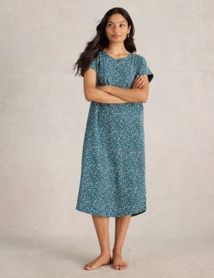 White Stuff Women's Pure Cotton Jersey Nightdress - M - Teal Mix, Teal Mix