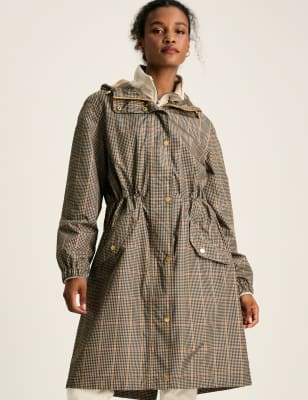 Joules Women's Waterproof Checked Lightweight Raincoat - 10 - Brown Mix, Brown Mix