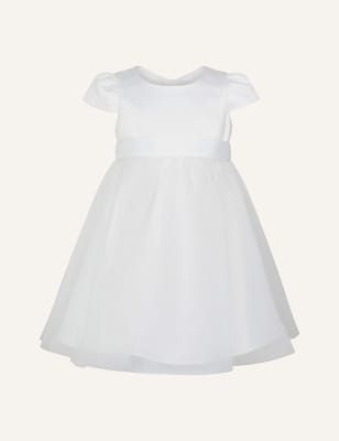 Monsoon Girls Satin Tulle Occasion Dress (0-3 Yrs) - 6-12M - Natural, Natural