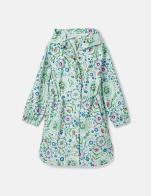 Joules Girls Floral Hooded Packaway Raincoat (2-12 Yrs) - 6y - Green Mix, Green Mix