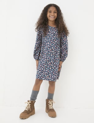 Fatface Girls Floral Dress (3-13 Yrs) - 6-7 Y - Blue Mix, Blue Mix