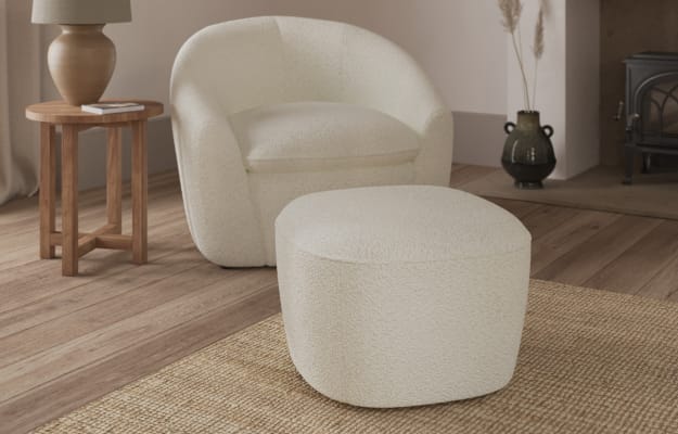 M&S Curve Footstool - FTSL - Soft White, Soft White,Oatmeal