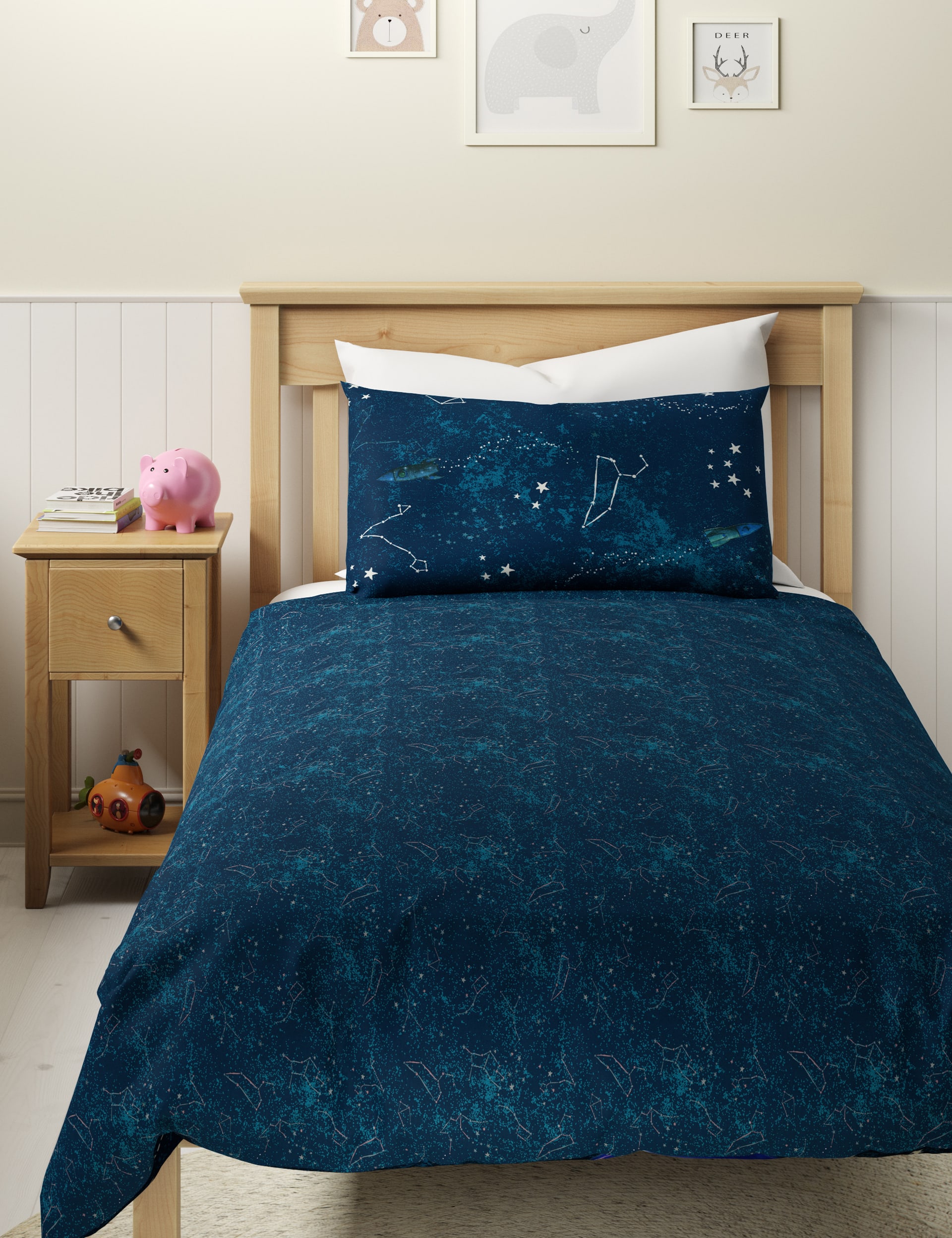 M&S Collection Glow in the Dark Space Bedding Set - SGL - Navy Mix, Navy Mix