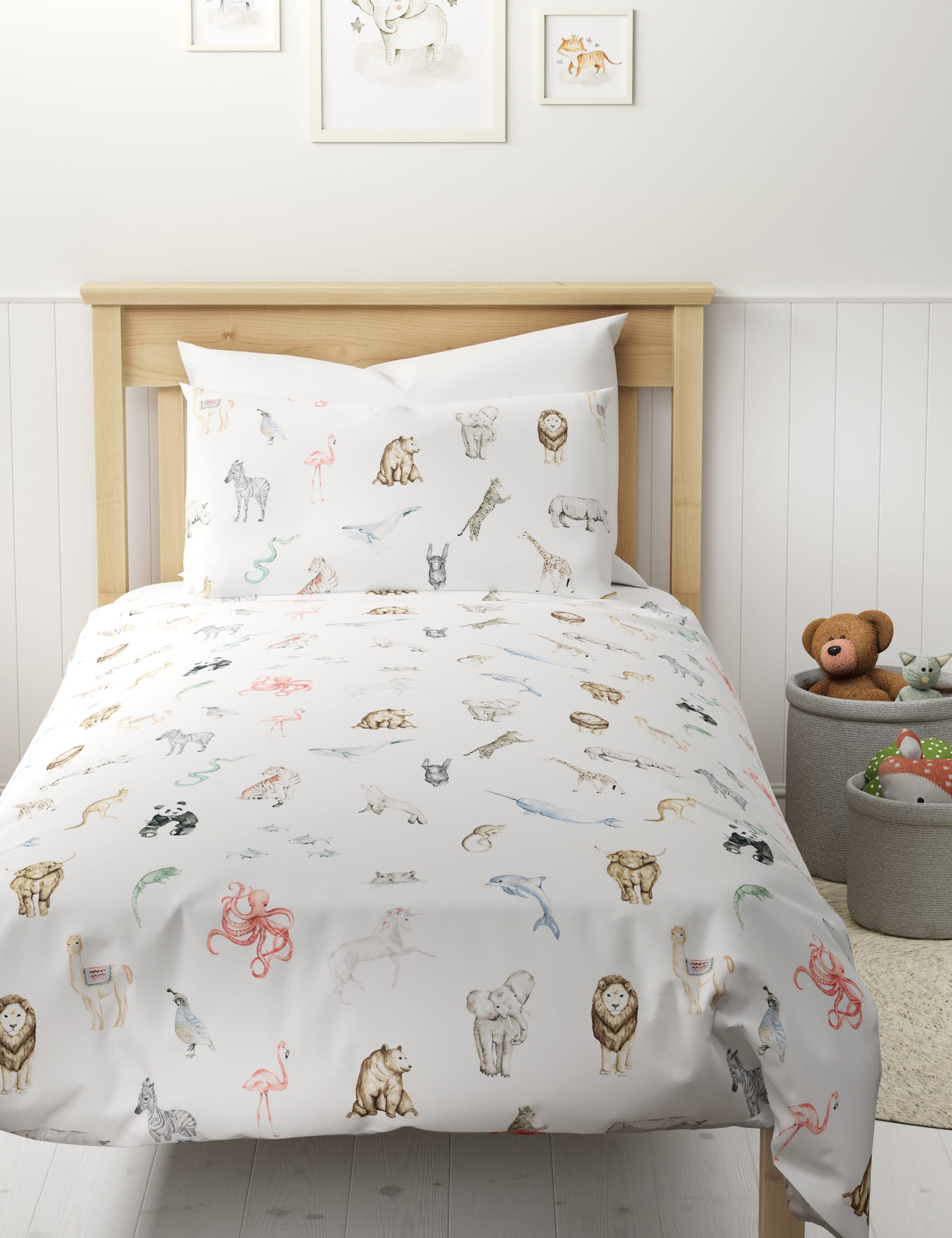 M&S Collection Alphabet Pure Cotton Bedding Set - SGL - White Mix, White Mix