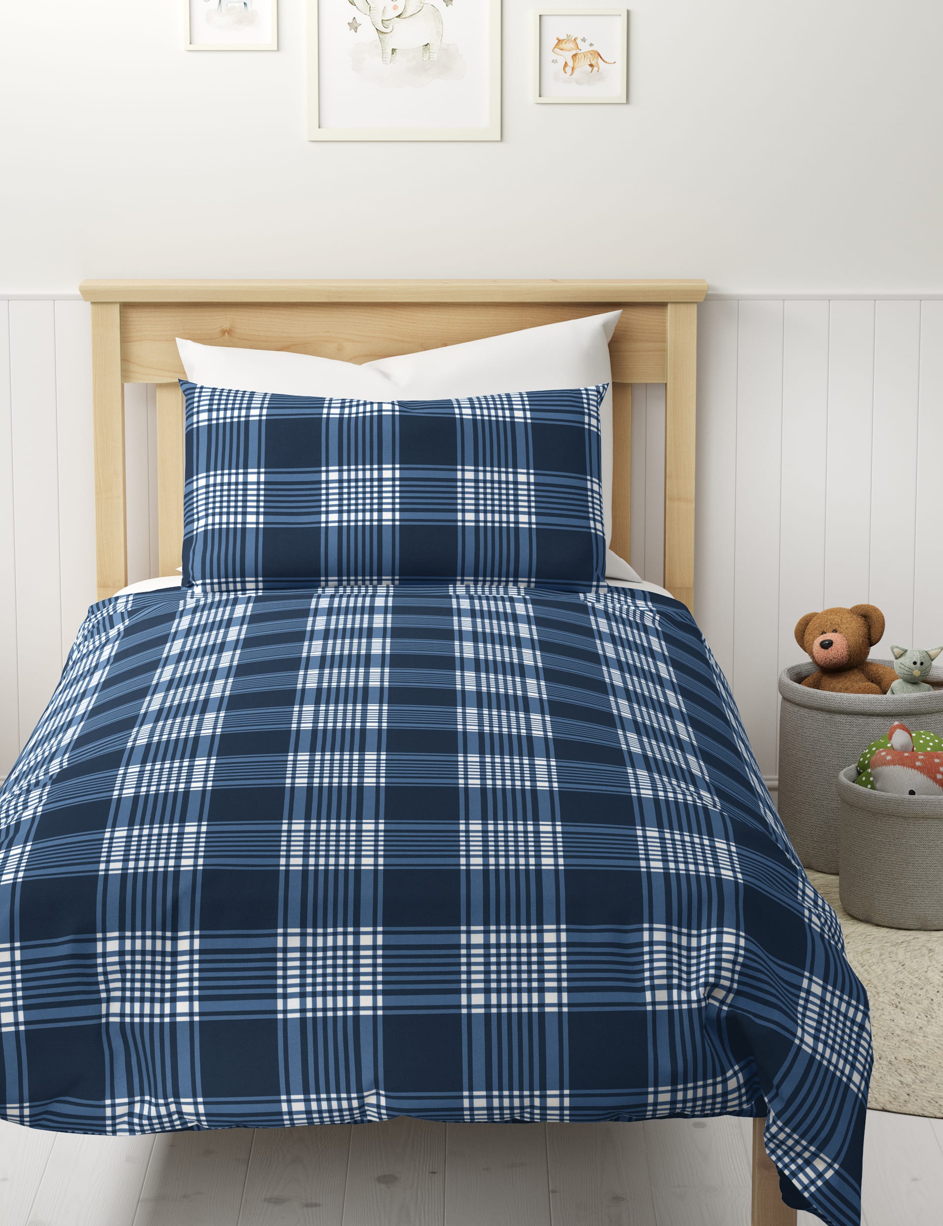 M&S Collection Checked Cotton Blend Bedding Set - DBL - Navy Mix, Navy Mix